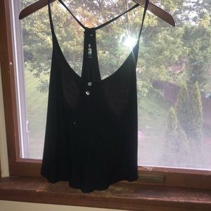 Black Ribbed-Knit button tank top